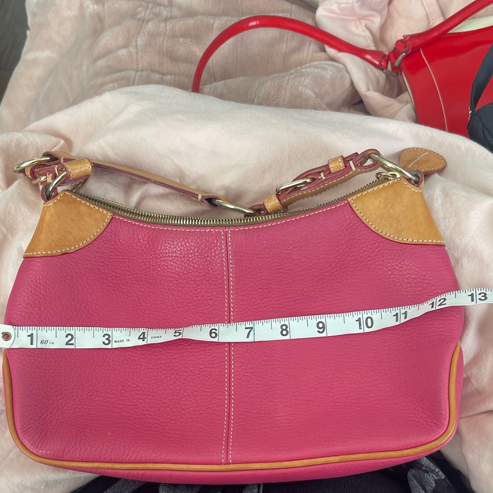 Pink Leather Dooney&Bourke Mini Shoulder Bag with Tan Trim Summer Bag - Picture 3 of 7